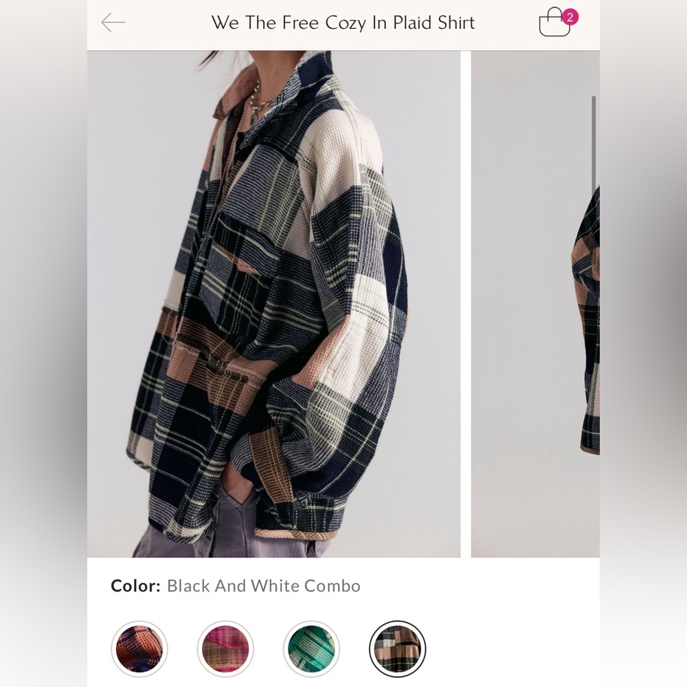 NWT Free People We The Free Cozy In Plaid Shirt - Black And White Combo - XS - Picture 6 of 12